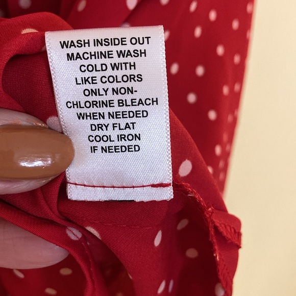 Elle XL High Low Flowy Red w/ White Polka Dots Ruffle Sleeves Blouse Top 🤍❤️ - Picture 6 of 12